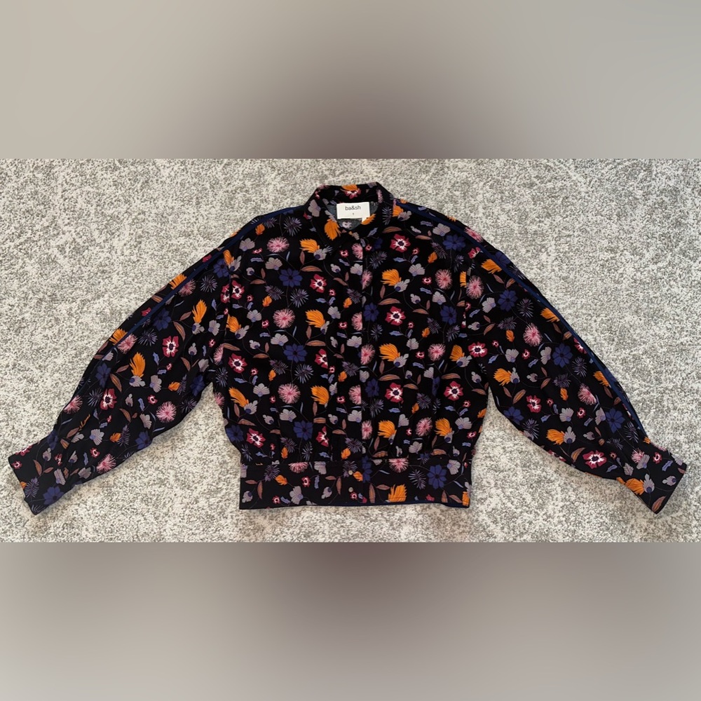Ba&sh Black and Floral Button-Down Blouse - Size Small